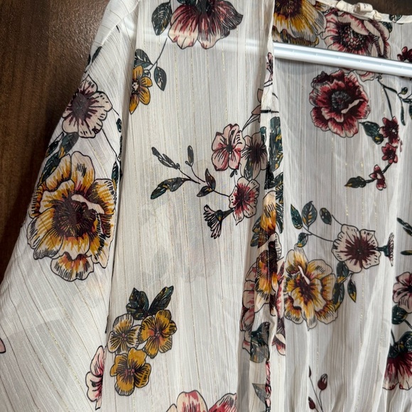Maurice’s Floral Kimono Cardigan white semi sheer floral print Size 0/1 - Picture 5 of 10